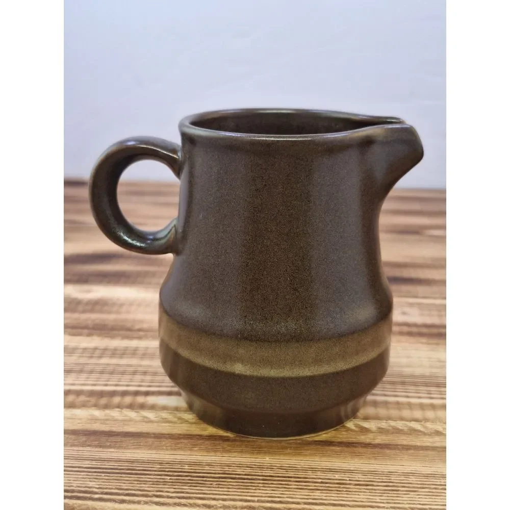 Vintage Three Tone Brown Stoneware‎ Covered Sugar and Creamer Set